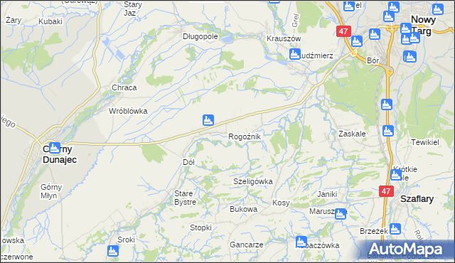 mapa Rogoźnik gmina Nowy Targ, Rogoźnik gmina Nowy Targ na mapie Targeo