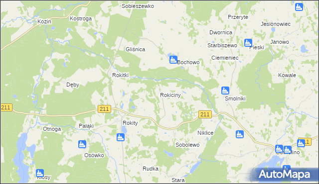 mapa Rokiciny gmina Czarna Dąbrówka, Rokiciny gmina Czarna Dąbrówka na mapie Targeo