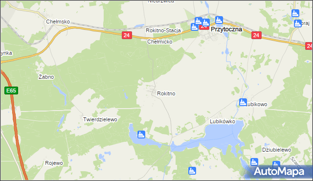 mapa Rokitno gmina Przytoczna, Rokitno gmina Przytoczna na mapie Targeo