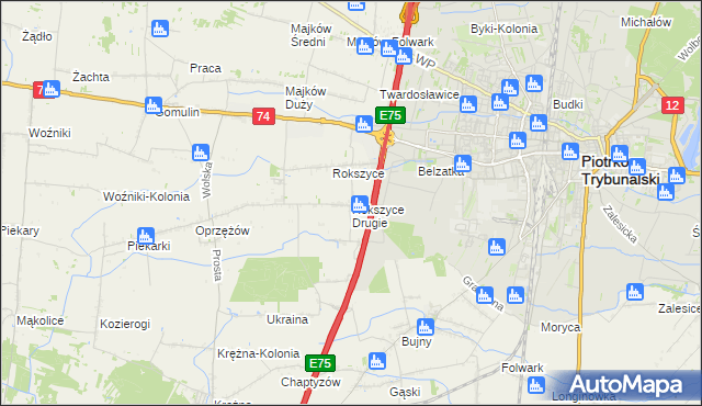 mapa Rokszyce Drugie, Rokszyce Drugie na mapie Targeo