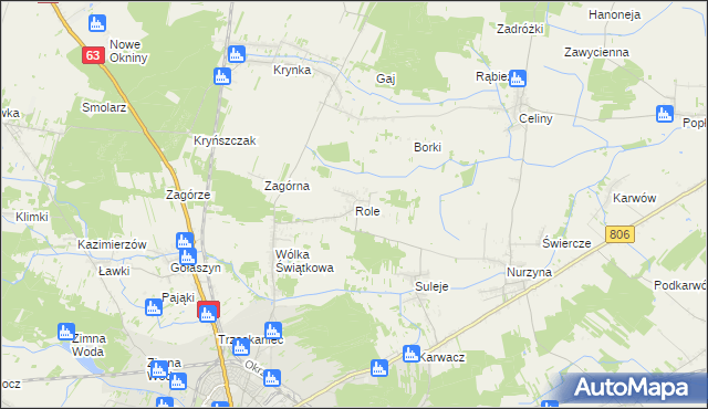 mapa Role gmina Łuków, Role gmina Łuków na mapie Targeo