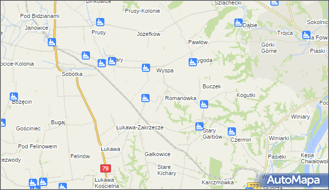 mapa Romanówka gmina Dwikozy, Romanówka gmina Dwikozy na mapie Targeo