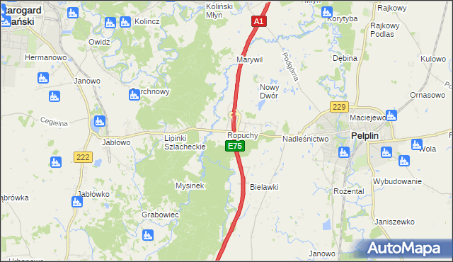 mapa Ropuchy, Ropuchy na mapie Targeo