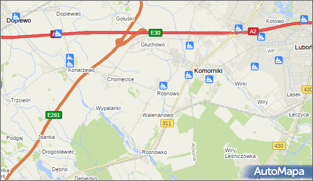 mapa Rosnowo gmina Komorniki, Rosnowo gmina Komorniki na mapie Targeo