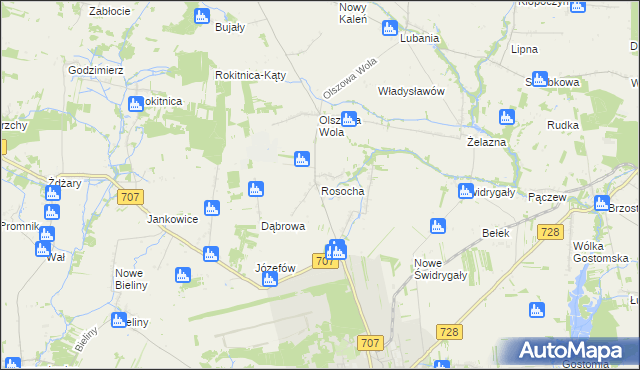 mapa Rosocha gmina Nowe Miasto nad Pilicą, Rosocha gmina Nowe Miasto nad Pilicą na mapie Targeo