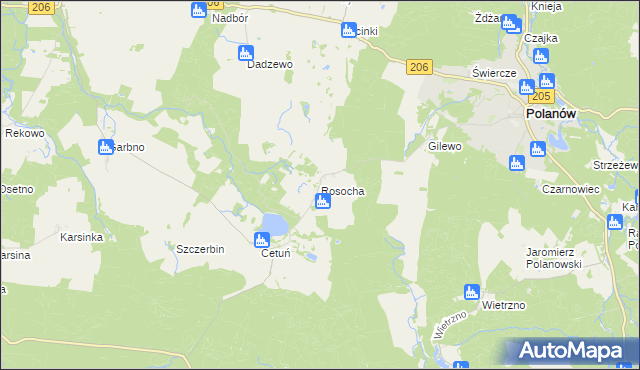 mapa Rosocha gmina Polanów, Rosocha gmina Polanów na mapie Targeo