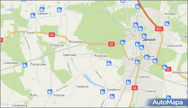 mapa Roszków gmina Jarocin, Roszków gmina Jarocin na mapie Targeo