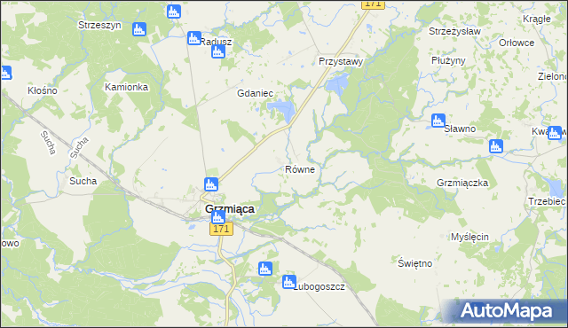 mapa Równe gmina Grzmiąca, Równe gmina Grzmiąca na mapie Targeo