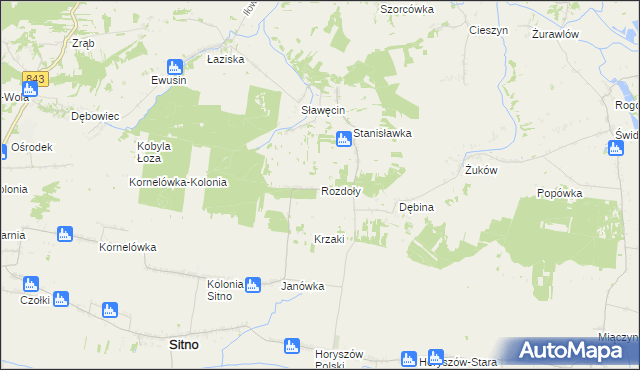 mapa Rozdoły gmina Sitno, Rozdoły gmina Sitno na mapie Targeo