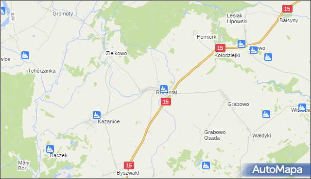 mapa Rożental gmina Lubawa, Rożental gmina Lubawa na mapie Targeo