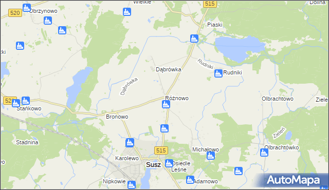 mapa Różnowo gmina Susz, Różnowo gmina Susz na mapie Targeo