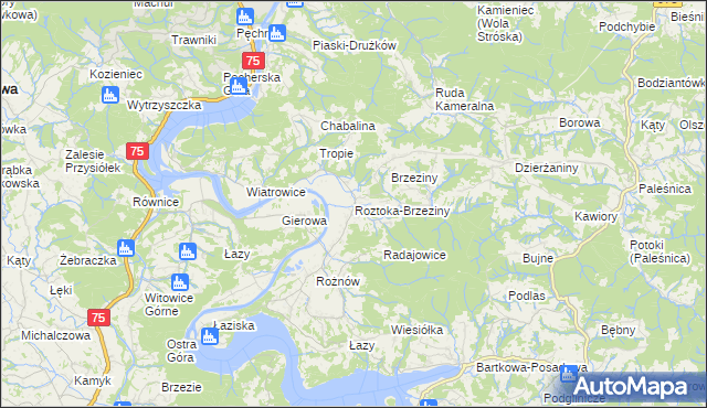 mapa Roztoka-Brzeziny, Roztoka-Brzeziny na mapie Targeo