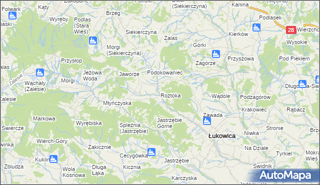 mapa Roztoka gmina Łukowica, Roztoka gmina Łukowica na mapie Targeo