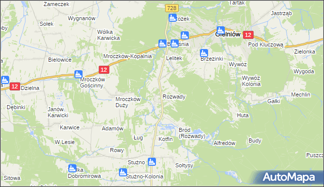 mapa Rozwady gmina Gielniów, Rozwady gmina Gielniów na mapie Targeo