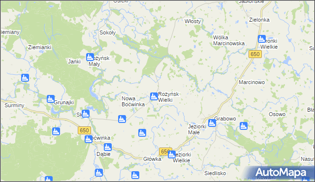 mapa Rożyńsk Wielki gmina Gołdap, Rożyńsk Wielki gmina Gołdap na mapie Targeo