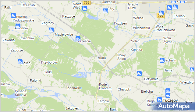 mapa Ruda gmina Gnojno, Ruda gmina Gnojno na mapie Targeo