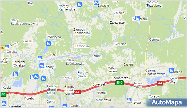 mapa Ruda gmina Sędziszów Małopolski, Ruda gmina Sędziszów Małopolski na mapie Targeo