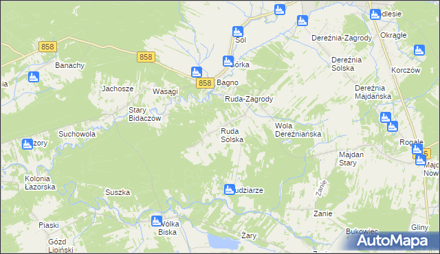 mapa Ruda Solska, Ruda Solska na mapie Targeo