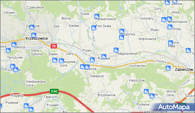 mapa Rudawa gmina Zabierzów, Rudawa gmina Zabierzów na mapie Targeo