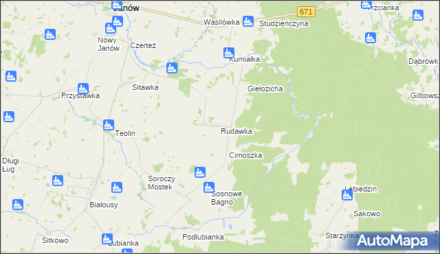 mapa Rudawka gmina Janów, Rudawka gmina Janów na mapie Targeo