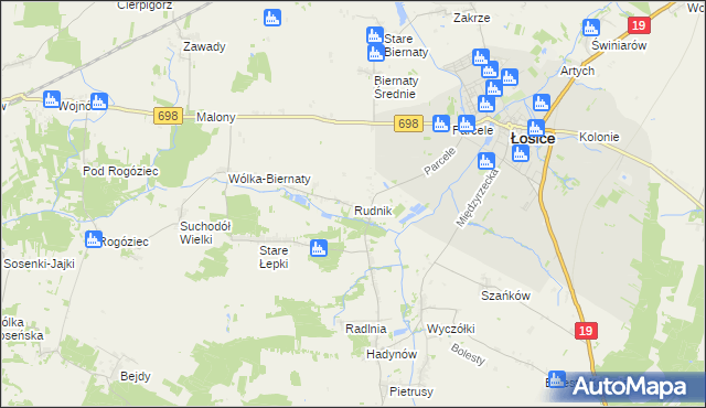 mapa Rudnik gmina Łosice, Rudnik gmina Łosice na mapie Targeo