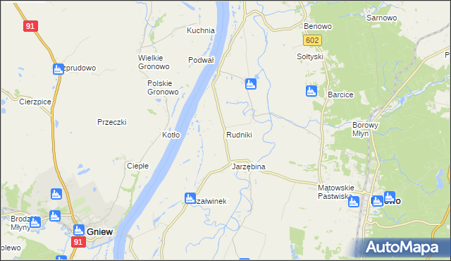 mapa Rudniki gmina Ryjewo, Rudniki gmina Ryjewo na mapie Targeo