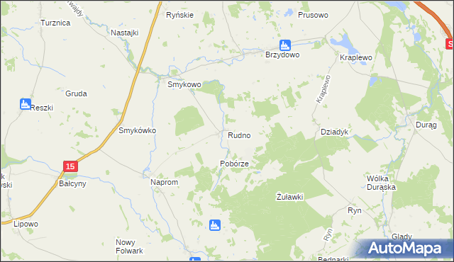 mapa Rudno gmina Ostróda, Rudno gmina Ostróda na mapie Targeo