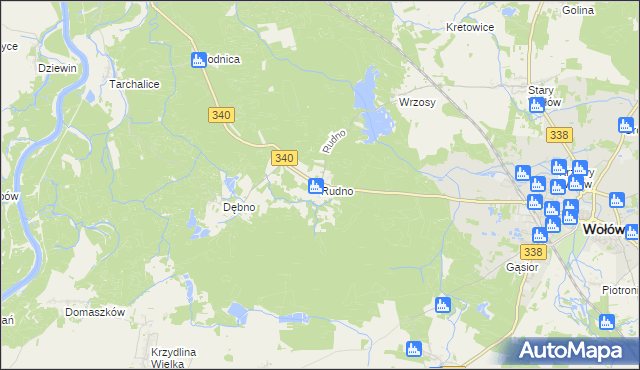 mapa Rudno gmina Wołów, Rudno gmina Wołów na mapie Targeo