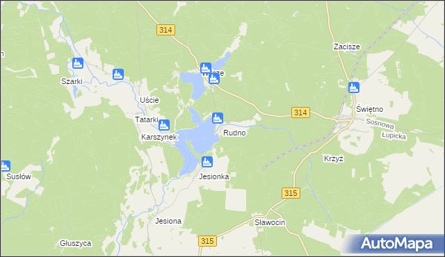 mapa Rudno gmina Wolsztyn, Rudno gmina Wolsztyn na mapie Targeo