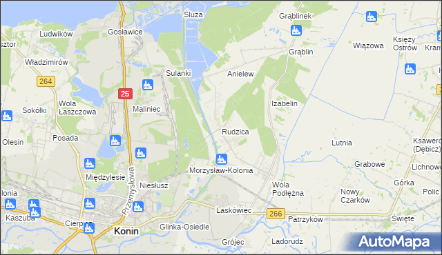 mapa Rudzica gmina Kramsk, Rudzica gmina Kramsk na mapie Targeo