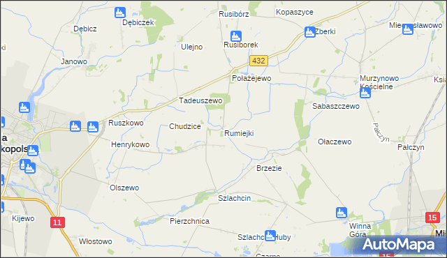 mapa Rumiejki gmina Środa Wielkopolska, Rumiejki gmina Środa Wielkopolska na mapie Targeo