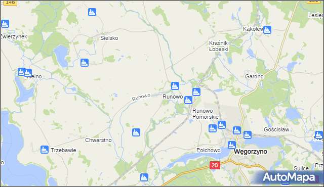 mapa Runowo gmina Węgorzyno, Runowo gmina Węgorzyno na mapie Targeo