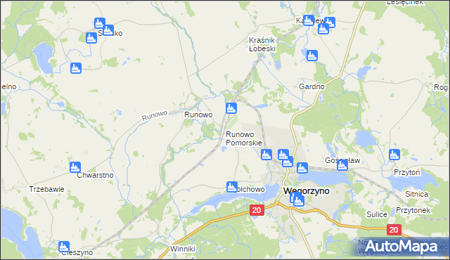 mapa Runowo Pomorskie, Runowo Pomorskie na mapie Targeo