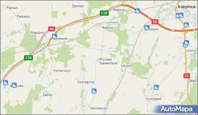 mapa Runowo Sławieńskie, Runowo Sławieńskie na mapie Targeo