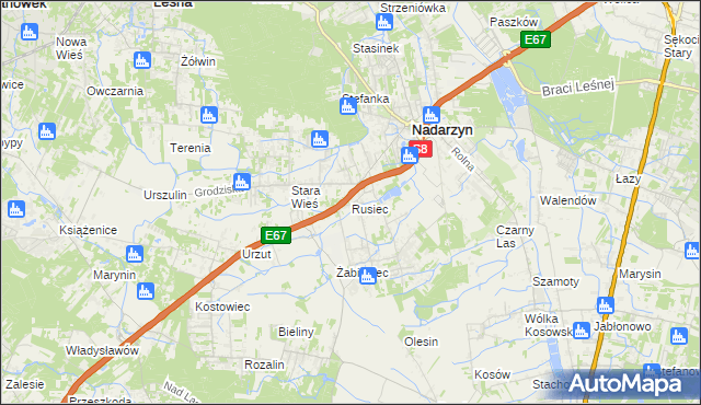 mapa Rusiec gmina Nadarzyn, Rusiec gmina Nadarzyn na mapie Targeo