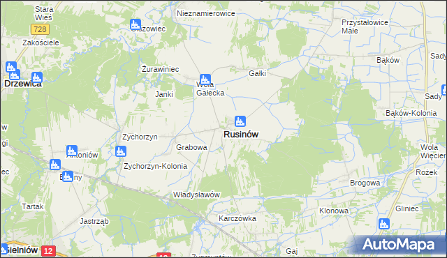 mapa Rusinów powiat przysuski, Rusinów powiat przysuski na mapie Targeo