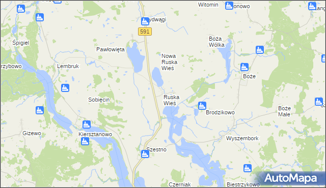 mapa Ruska Wieś gmina Mrągowo, Ruska Wieś gmina Mrągowo na mapie Targeo