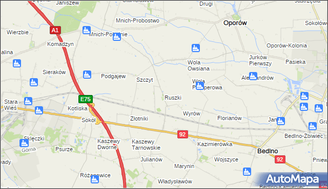 mapa Ruszki gmina Bedlno, Ruszki gmina Bedlno na mapie Targeo