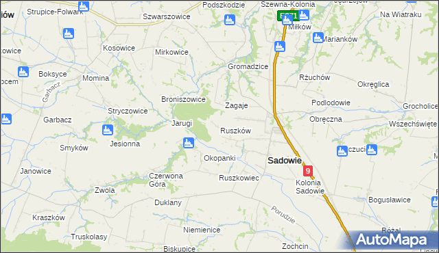 mapa Ruszków gmina Sadowie, Ruszków gmina Sadowie na mapie Targeo