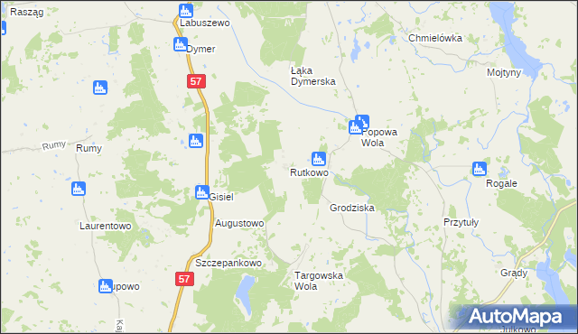 mapa Rutkowo gmina Dźwierzuty, Rutkowo gmina Dźwierzuty na mapie Targeo