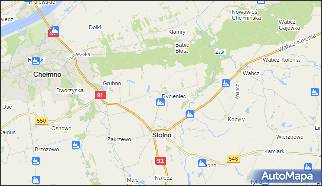 mapa Rybieniec gmina Stolno, Rybieniec gmina Stolno na mapie Targeo