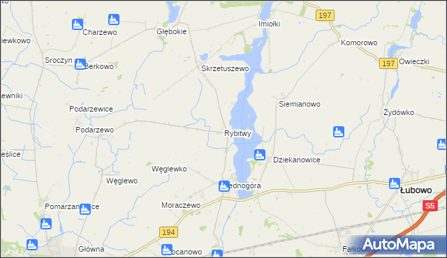 mapa Rybitwy gmina Łubowo, Rybitwy gmina Łubowo na mapie Targeo