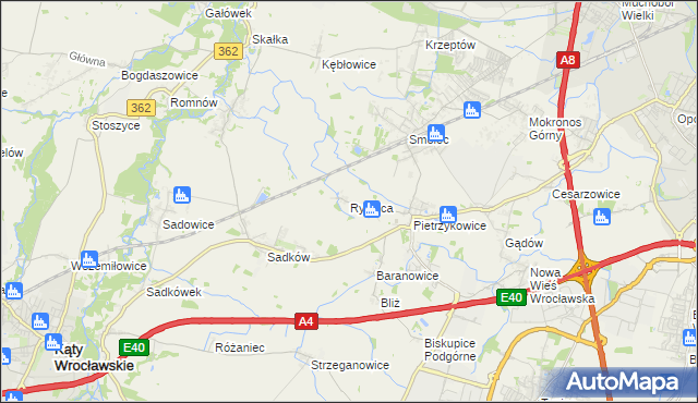 mapa Rybnica gmina Kąty Wrocławskie, Rybnica gmina Kąty Wrocławskie na mapie Targeo