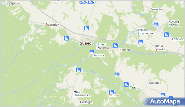 mapa Rybnica gmina Susiec, Rybnica gmina Susiec na mapie Targeo