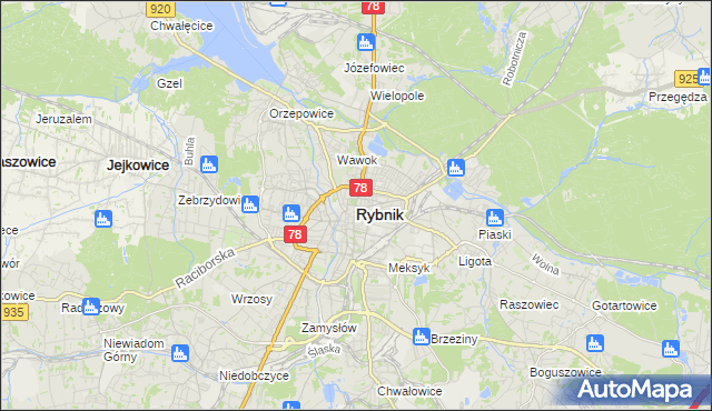 mapa Rybnika, Rybnik na mapie Targeo