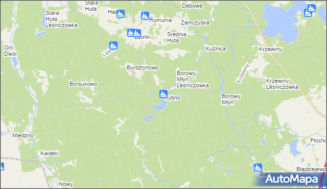 mapa Rybno gmina Warlubie, Rybno gmina Warlubie na mapie Targeo