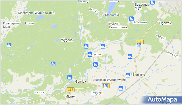 mapa Rychlik gmina Trzcianka, Rychlik gmina Trzcianka na mapie Targeo