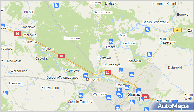 mapa Rydzewo gmina Sierpc, Rydzewo gmina Sierpc na mapie Targeo