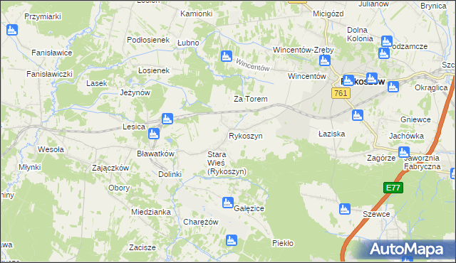 mapa Rykoszyn, Rykoszyn na mapie Targeo