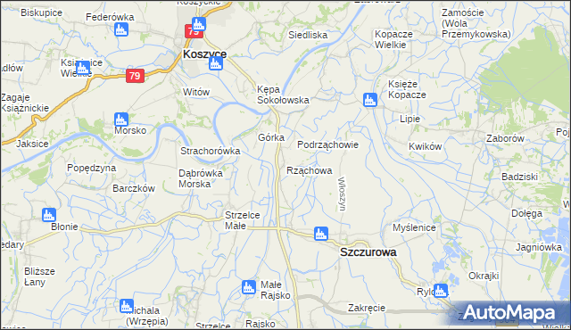 mapa Rząchowa, Rząchowa na mapie Targeo